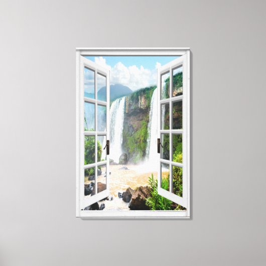 Wasserfall-Ansicht Trompe L'oeil Fake-Fenster Leinwanddruck (Vorderseite)