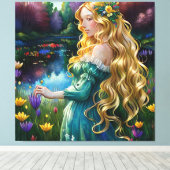 *~ Wasserfall AP56 Art Blonde Woman Pond Blume Leinwanddruck (Insitu (Holzboden))