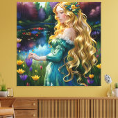 *~ Wasserfall AP56 Art Blonde Woman Pond Blume Leinwanddruck (Insitu (Wohnzimmer))