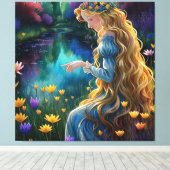*~ Wasserfall AP56 Art Woman Pond Point Blume Leinwanddruck (Insitu (Holzboden))