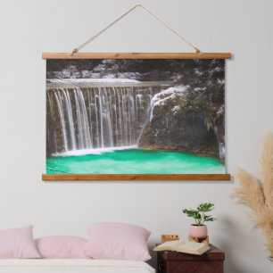 Wasserfall atemberaubender türkisfarbener Wasserse Wandteppich Mit Holzrahmen