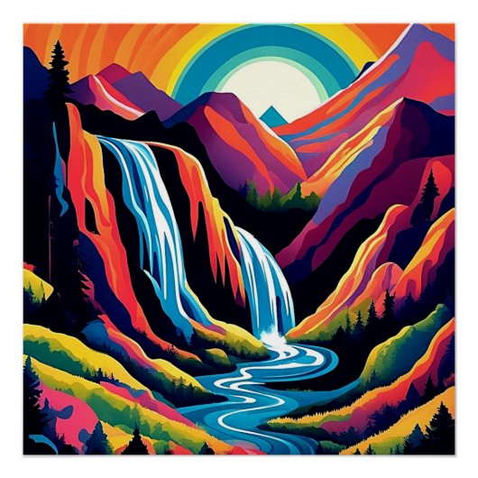 Wasserfall bei Sonnenauf 4 Poster (Vorderseite)