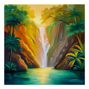 Wasserfall bei Sonnenuntergang Poster