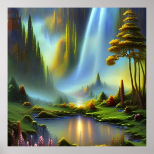 Wasserfall-Bergtal Poster