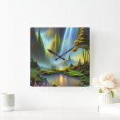 Wasserfall-Bergtal Quadratische Wanduhr (Zuhause)