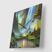 Wasserfall-Bergtal Quadratische Wanduhr (Winkel)