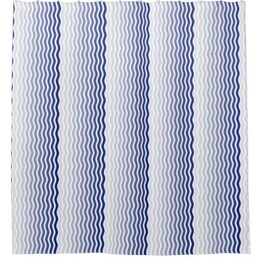 'Wasserfall', blaue und weiße vertikale Linien Duschvorhang (Vorderseite)