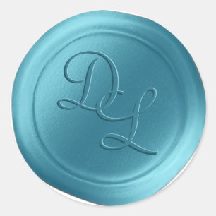 Wasserfall Blue 2 Letter Monogram Wax Siegel Stick Runder Aufkleber
