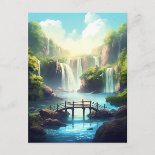 Wasserfall Bridge Fantasy Bezaubernde Landschaft Postkarte (Vorderseite)