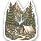 Wasserfall-Campingplatz Vinyl-Aufkleber | ausgesta Aufkleber (Vorderseite)