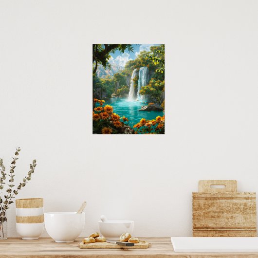 Wasserfall der Ätherischen Inseln im Frühjahr Poster (Küche)