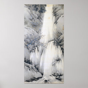 Wasserfall durch Chikudo japanische Tinten-Malerei Poster