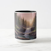Wasserfall, Dusk Sky & Pool | Serene Nature Zweifarbige Tasse (Mittel)