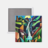 Wasserfall fällt den Berg hinab 4 Magnet (Vorderseite/Rückseite)