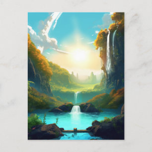 Wasserfall Fantasy Bezaubernde Landschaft Postkart Postkarte