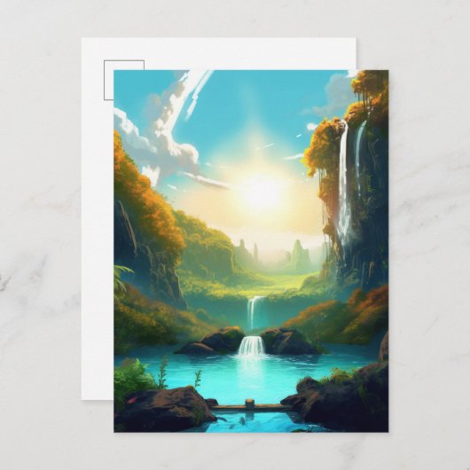 Wasserfall Fantasy Bezaubernde Landschaft Postkart Postkarte (Vorne/Hinten)
