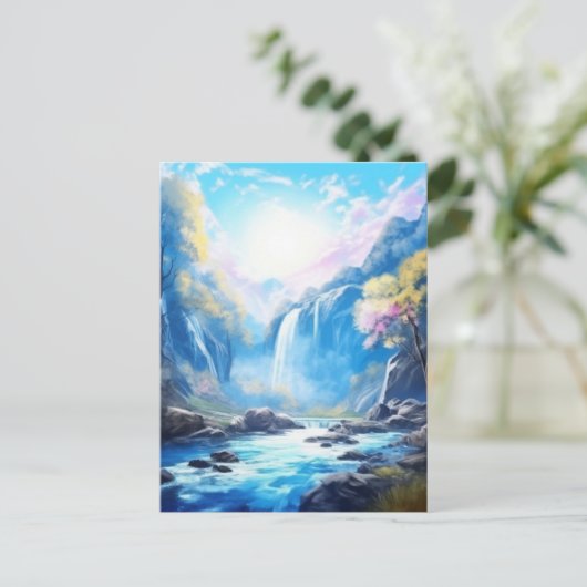 Wasserfall Fantasy Bezaubernde Landschaft Postkart Postkarte (Stehend Vorderseite)