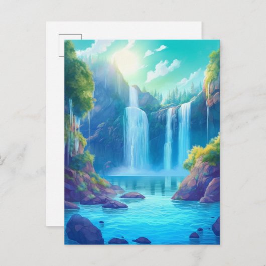Wasserfall Fantasy Bezaubernde Landschaft Postkart Postkarte (Vorne/Hinten)