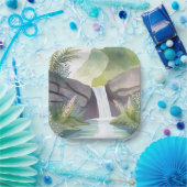 Wasserfall Flüstern | Natur Aquarell Landschaft Pappteller (Party)