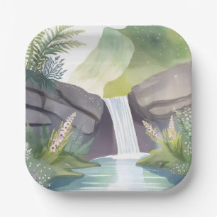 Wasserfall Flüstern Natur Aquarell Landschaft Pappteller
