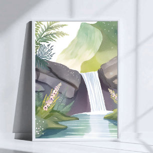 Wasserfall Flüstern   Natur Aquarell Landschaft Poster