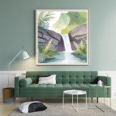 Wasserfall Flüstern | Natur Aquarell Landschaft Poster