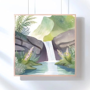 Wasserfall Flüstern Natur Aquarell Landschaft Poster