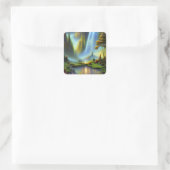 Wasserfall Glade Nature Fantasy Quadratischer Aufkleber (Tasche)