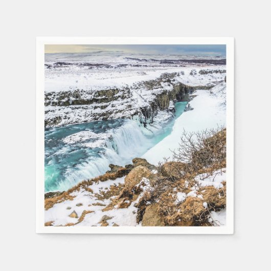 Wasserfall Gulfoss Island im Winter Serviette (Vorderseite)