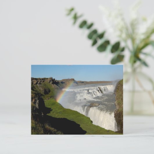 Wasserfall Gullfoss im Sommer Postkarte (Stehend Vorderseite)