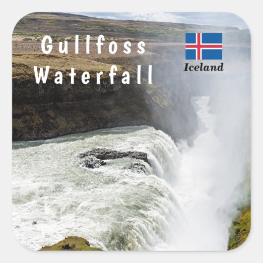 Wasserfall Gullfoss - Südwesten Islands Quadratischer Aufkleber (Vorderseite)