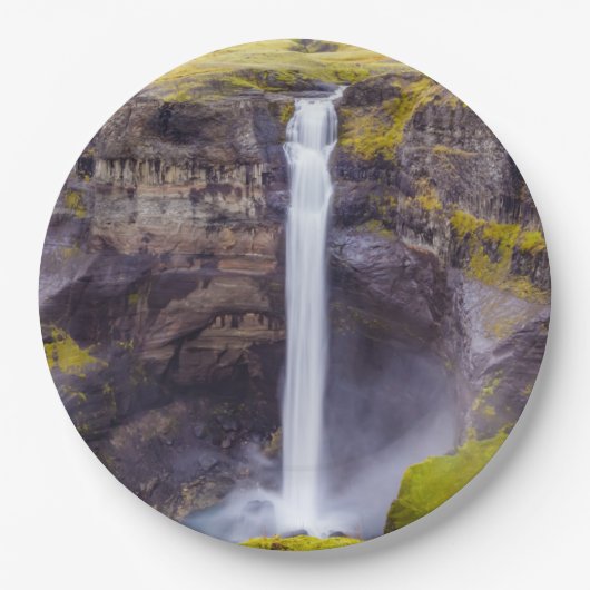 Wasserfall Haifoss, Island Pappteller (Vorderseite)