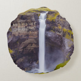 Wasserfall Haifoss, Island Rundes Kissen