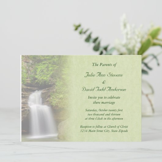Wasserfall-Hochzeit Einladung (Stehend Vorderseite)