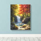 Wasserfall im blühenden Herbstwald Leinwanddruck (Insitu (Holzboden))