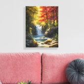 Wasserfall im blühenden Herbstwald Leinwanddruck (Insitu (Wohnzimmer))