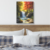 Wasserfall im blühenden Herbstwald Leinwanddruck (Insitu (Schlafzimmer))