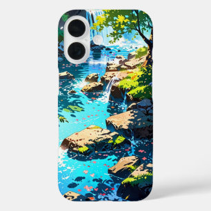 Wasserfall im Frühjahrswald iPhone 16 Hülle