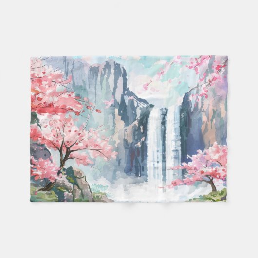 Wasserfall im Frühling Fleecedecke (Vorderseite (Horizontal))