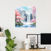 Wasserfall im Frühling Poster (Heimbüro)