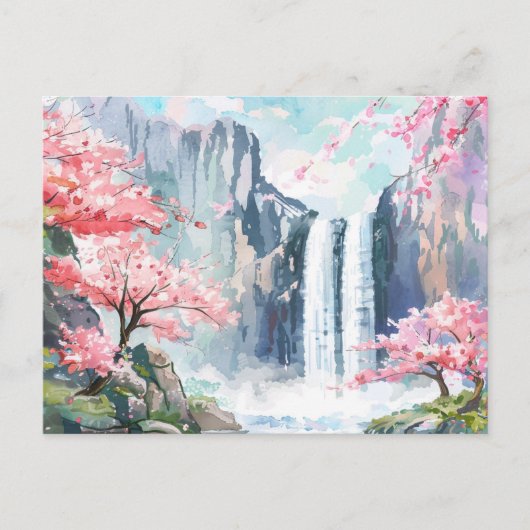 Wasserfall im Frühling Postkarte (Vorderseite)
