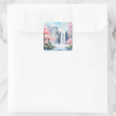 Wasserfall im Frühling Quadratischer Aufkleber (Tasche)