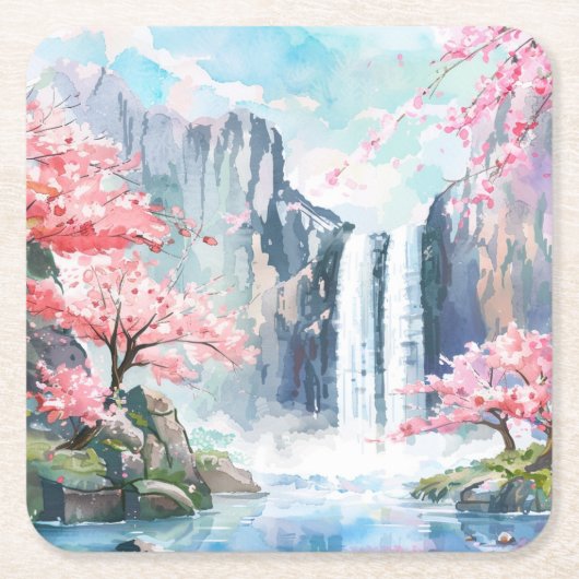 Wasserfall im Frühling Rechteckiger Pappuntersetzer (Vorderseite)