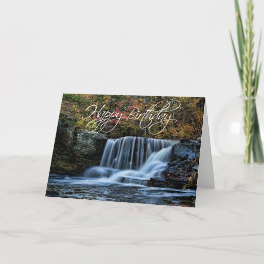 Wasserfall im Herbst - Happy Birthday Card Karte (Vorderseite)