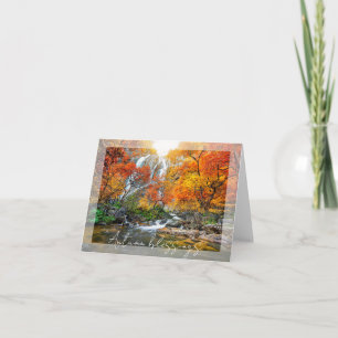 Wasserfall im Herbst und Fluss mit eigenem Text Karte
