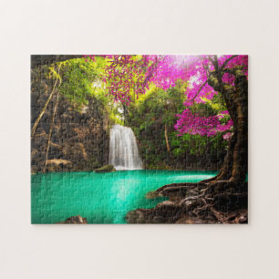 Wasserfall im Herbst-Wald Puzzle