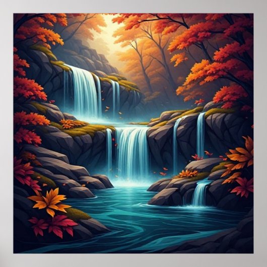 Wasserfall im Herbstwald 🍂 Poster (Vorne)