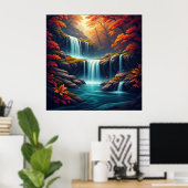 Wasserfall im Herbstwald 🍂 Poster (Heimbüro)