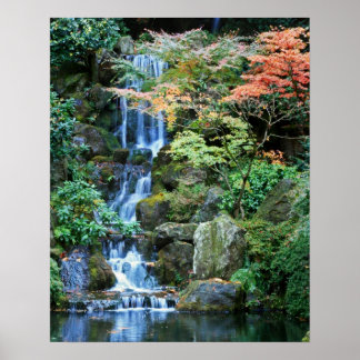 Wasserfall im japanischen Garten Poster
