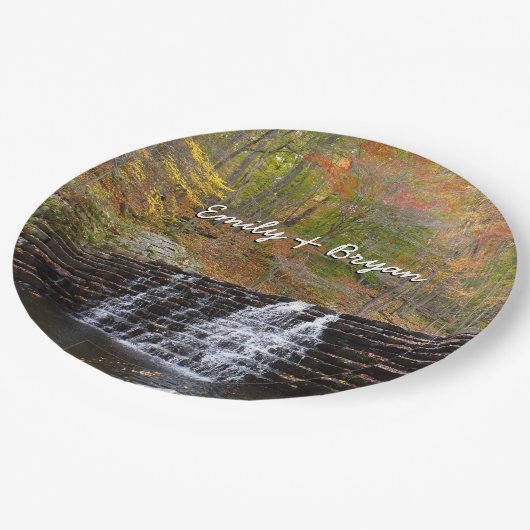 Wasserfall im Laurel Hill Staat Park I Pappteller (Schrägansicht)